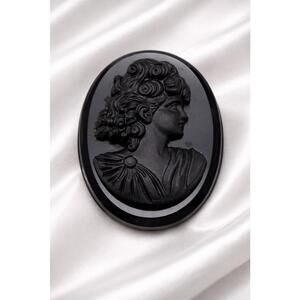 Unmounted Black Onyx Cameo Stone Victorian Woman Profile Beveled Edge 19C